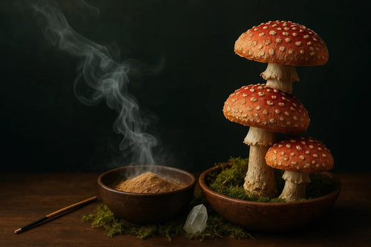 Fliegenpilze mit Räucherschale